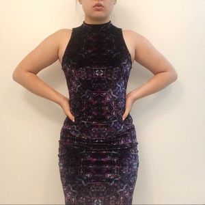 UO Ecoté Paisley High Neck Velvet Dress